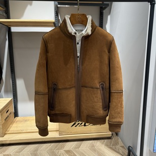 MCS万宝路秋冬款 毛绒保暖机车皮衣外套CW24WJ751M专柜11000 合身版