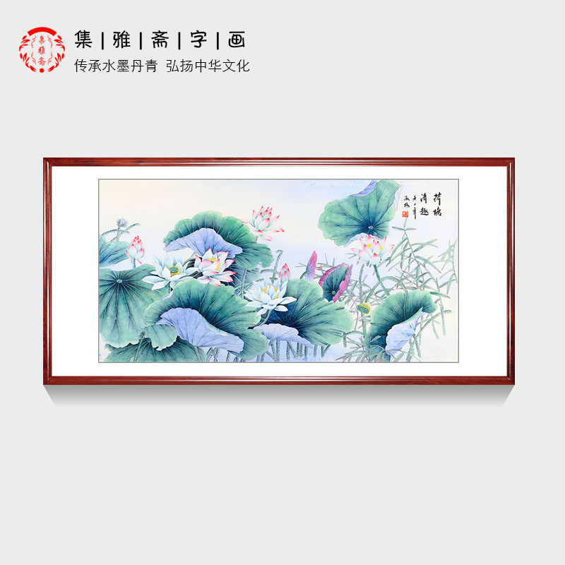 王淑梅手绘真迹 四尺横幅国画工笔花鸟画作品荷花 客厅书房装饰画