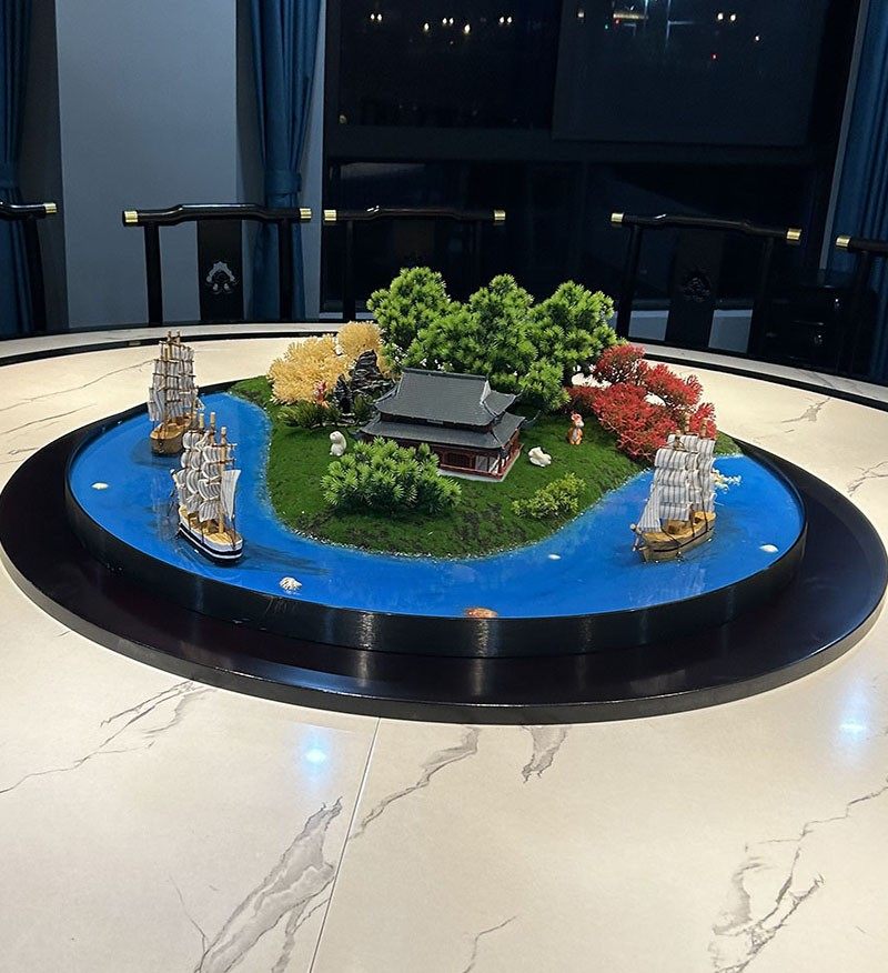 酒店大圆桌摆花餐桌转盘景观摆件