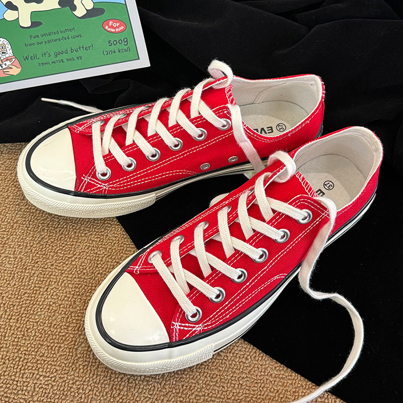 大红色低帮男女同款百搭韩版港风休闲时尚青春潮流平底休闲帆布鞋,女鞋,帆布鞋,淘宝优惠券,粉丝福利购,淘宝优惠卷