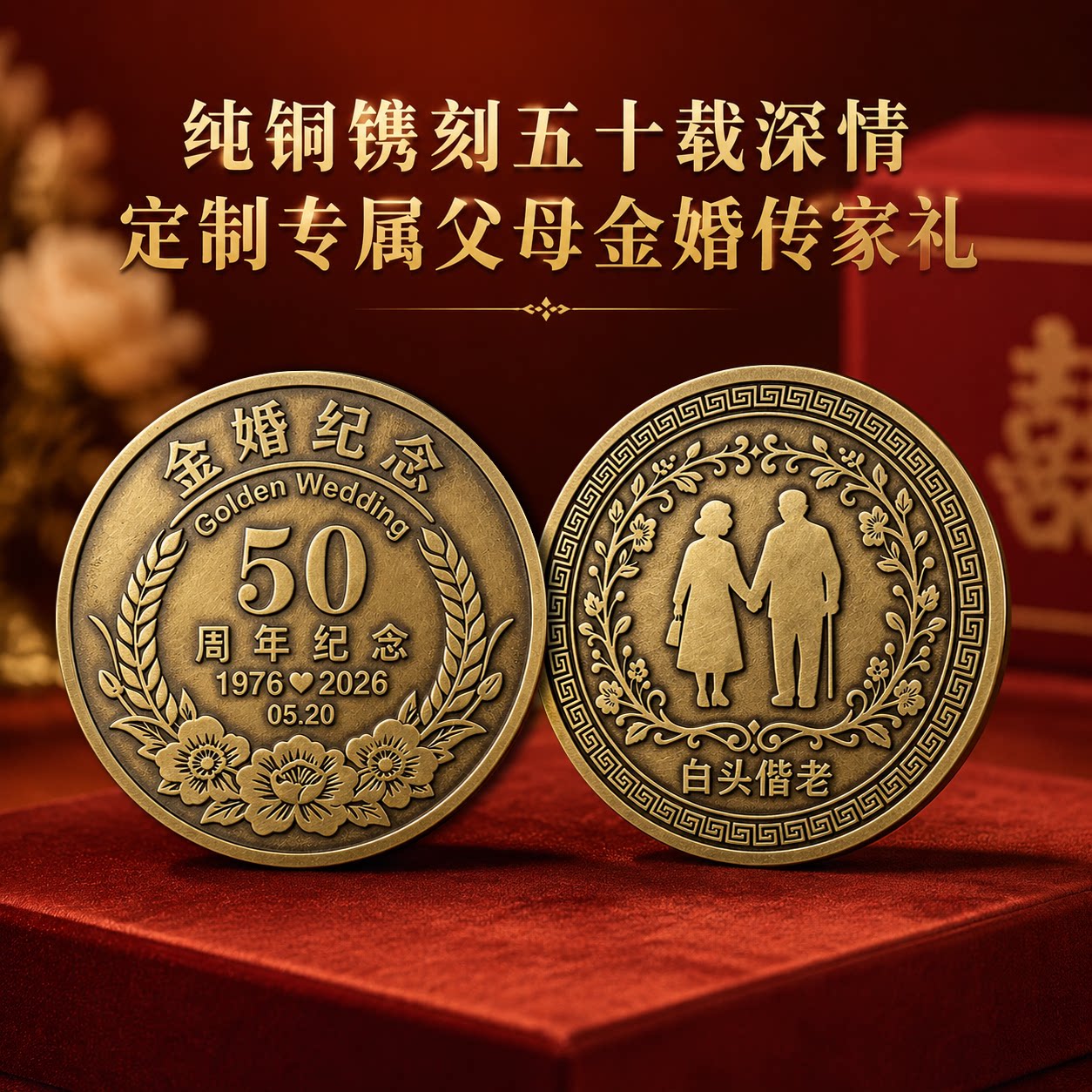 金婚银婚结婚50周年纪念铜章礼物