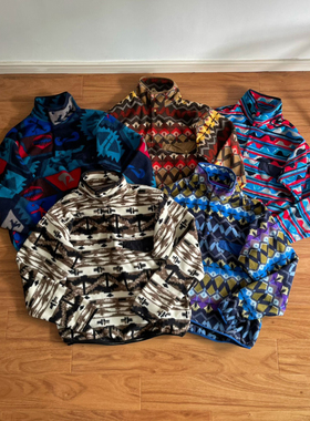 Pata无标平替 户外印第安花纹古着抓绒衣立领套头摇粒绒卫衣外套