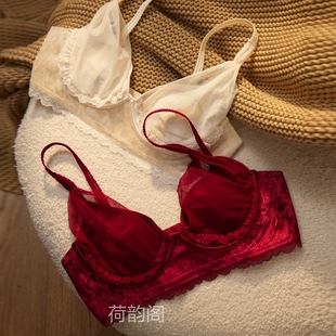 超薄内衣女法式 蕾丝大胸显小显瘦胸罩无钢圈收副乳防下垂文胸套装