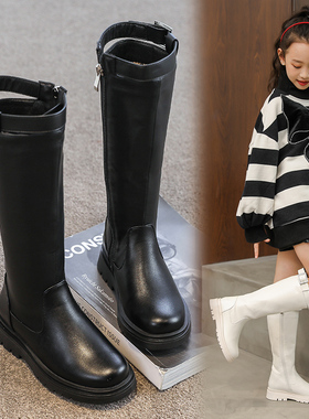 女童长靴2025夏季新款单靴子儿童白色长筒靴中大童高筒靴马丁童鞋