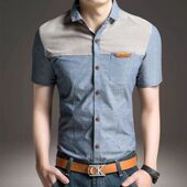 男秋季 寸衫 修身 牛津纺休闲衬衫 青年韩版 长袖 潮流百搭短袖 牛仔衬衣