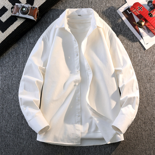 白色衬衫男款休闲上衣春秋季宽松高级感内搭纯棉衬衣新款男装外套