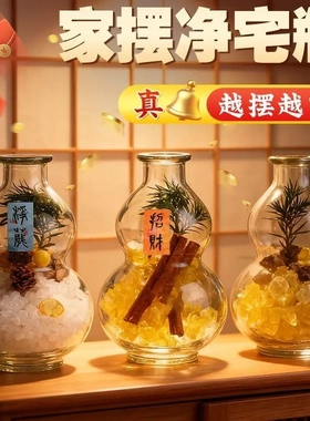 粗盐净化磁场葫芦瓶玻璃招财肉桂新年净宅瓶摆件厕所招才进宝葫芦