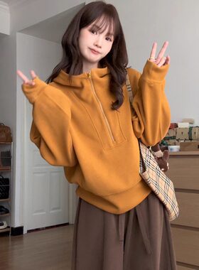 休闲显瘦宽松个性设计半拉链上衣