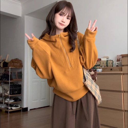 休闲显瘦宽松个性设计半拉链上衣