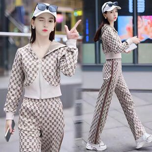 休闲运动套装女2025秋冬季新款时尚显瘦气质短款外套阔腿裤两件套