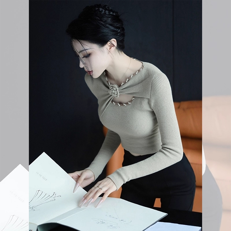 秋冬高级感花朵针织打底衫女内搭深秋独特漂亮超好看镂空长袖上衣