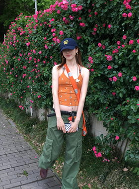 美系辣妹风波点串珠吊带背心女夏季新款多巴胺橙色修身显瘦上衣潮