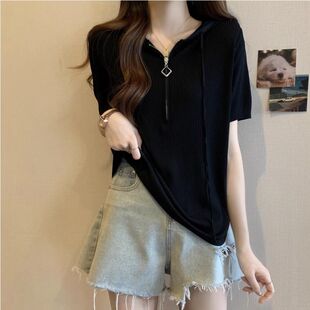 连帽短袖 大码 T恤女洋气小衫 款 胖mm显瘦遮肚子上衣 夏季 2026年新款