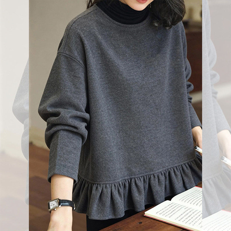 个性荷叶边拼接磨毛设计感高级气质叠穿2026新款春秋季上衣卫衣女,女装/女士精品,T恤,淘宝优惠券,粉丝福利购,淘宝优惠卷