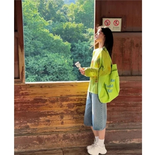 夏季穿搭慵懒风涂鸦长袖T恤女宽松显瘦独特漂亮透气防晒罩衫上衣