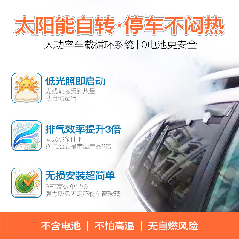 太阳能汽车排气扇分体式汽车新风系统 车载换气扇 汽车车窗换气扇