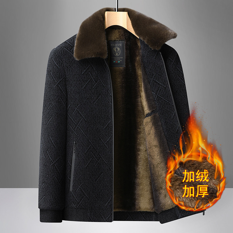 雪尼尔外套男中老年秋冬装加绒加厚夹克保暖棉服2025新款爸爸外套
