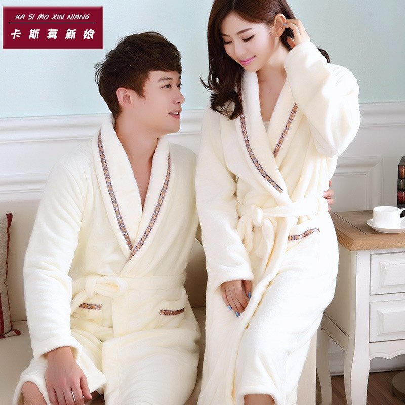 浴袍大衣女加长款春季加厚男睡衣一体洗澡吸水速干情侣睡袍法兰