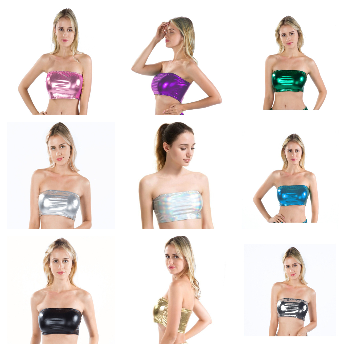 辣妹性感舞台演出服金银色亮面漆皮紧身超短裹胸背心跳舞上衣女装