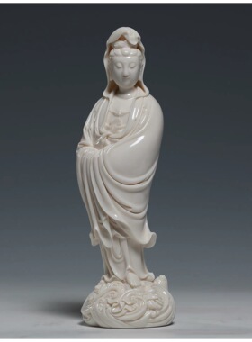 仿古何朝宗款明清古典德化窑渡海陶瓷摆件小佛像白瓷小实心观音