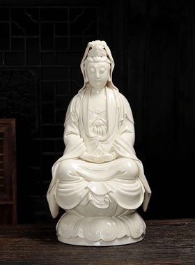 仿何朝宗德化窑古莲禅定观音观世音菩萨佛像陶瓷摆件德化白瓷