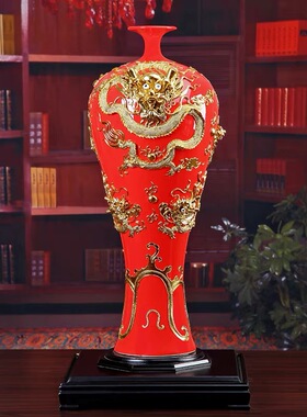漆线雕龙腾盛世陶瓷手工工艺品别墅客厅书房摆件镇宅招财风水摆件