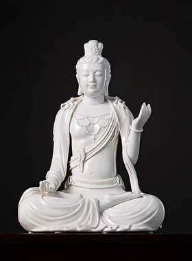 德化陶瓷摆件正坐静思观音观自在佛像家居饰品观世音菩萨像工艺品