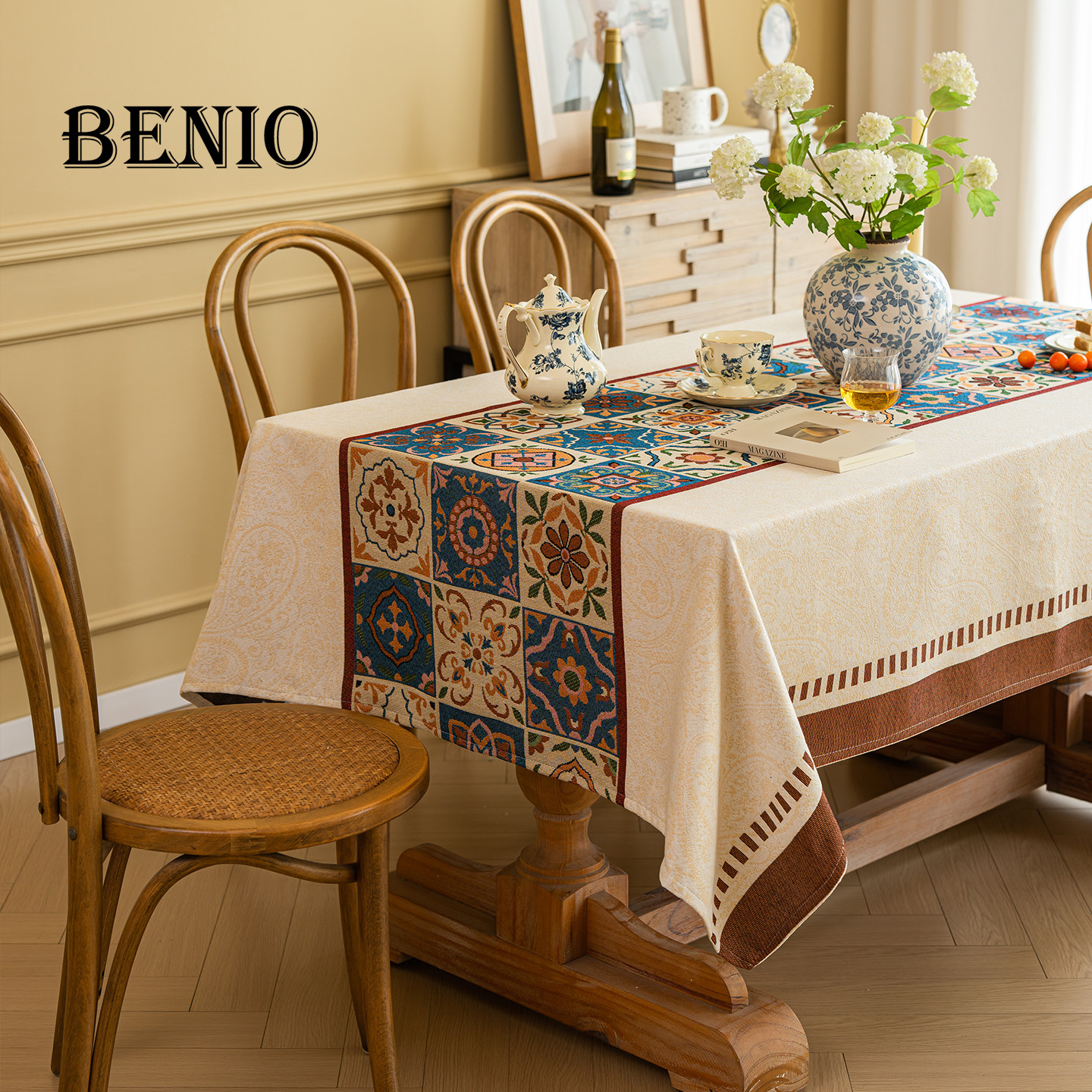 摩洛哥风桌布棉麻提花布艺餐桌布美式乡村复古长方形盖布台布加厚