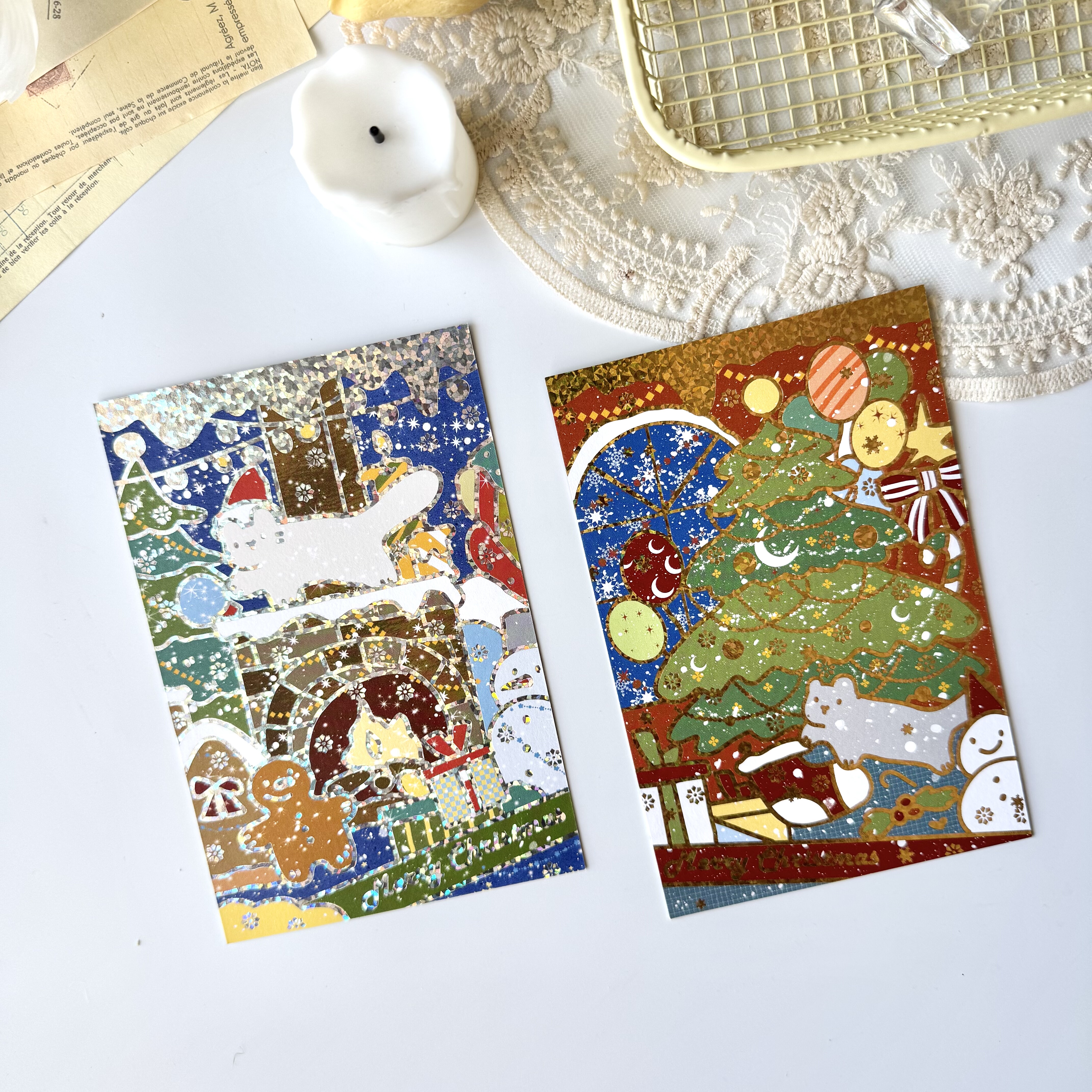 「11.29新品」猫咪的圣诞丨特殊工艺烫金节日明信片礼物三月原创