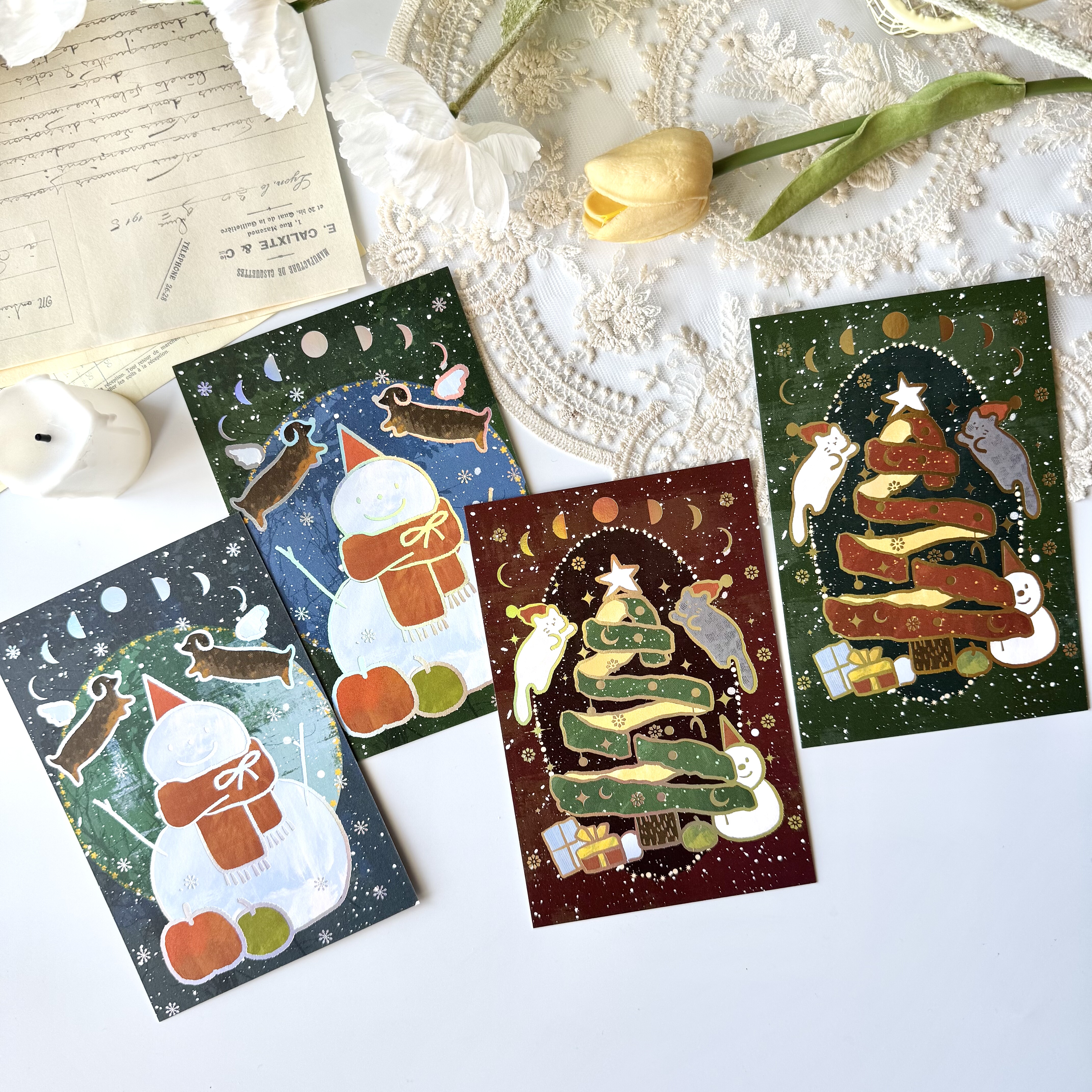 「11.29新品」圣诞序曲丨特殊工艺烫金款节日礼物明信片三月原创