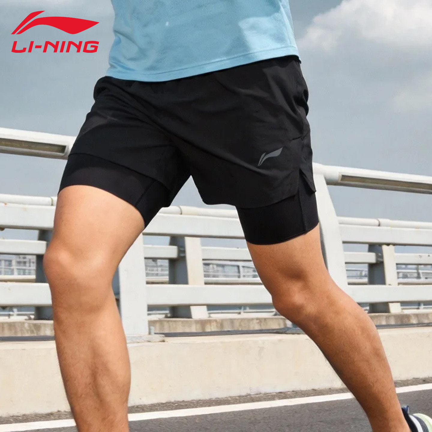 李宁运动短裤男夏季新款跑步马拉松速干透气排汗防磨2合1压缩短裤