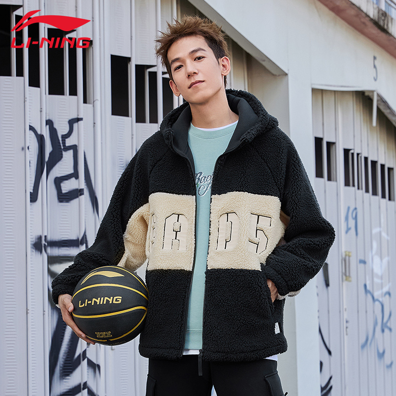 李宁男款羊羔绒外套反伍