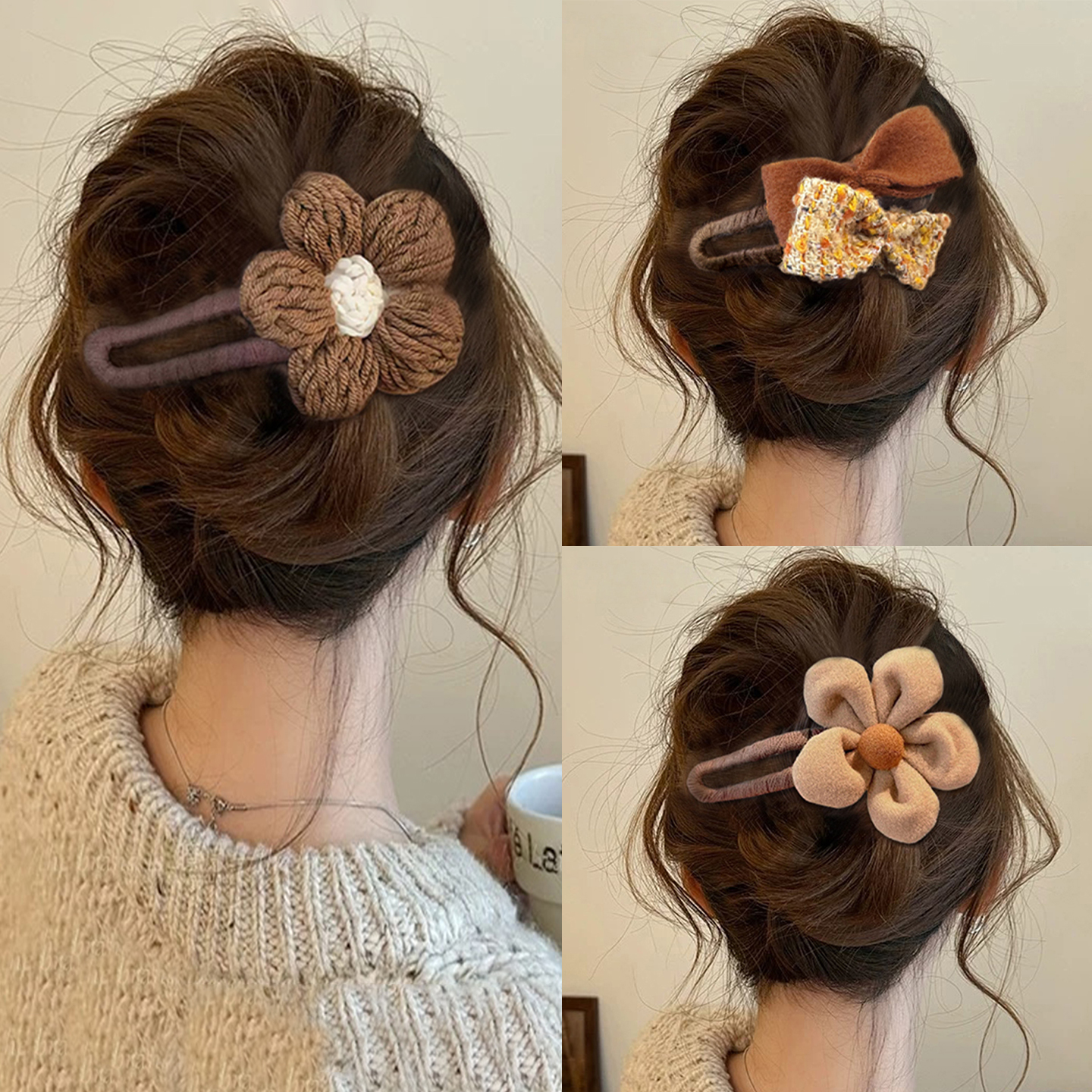 毛绒花朵鸭嘴夹女2025新款