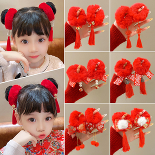 儿童新年红色发圈女童国风头饰锦鲤流苏发绳宝宝过年喜庆头花发饰