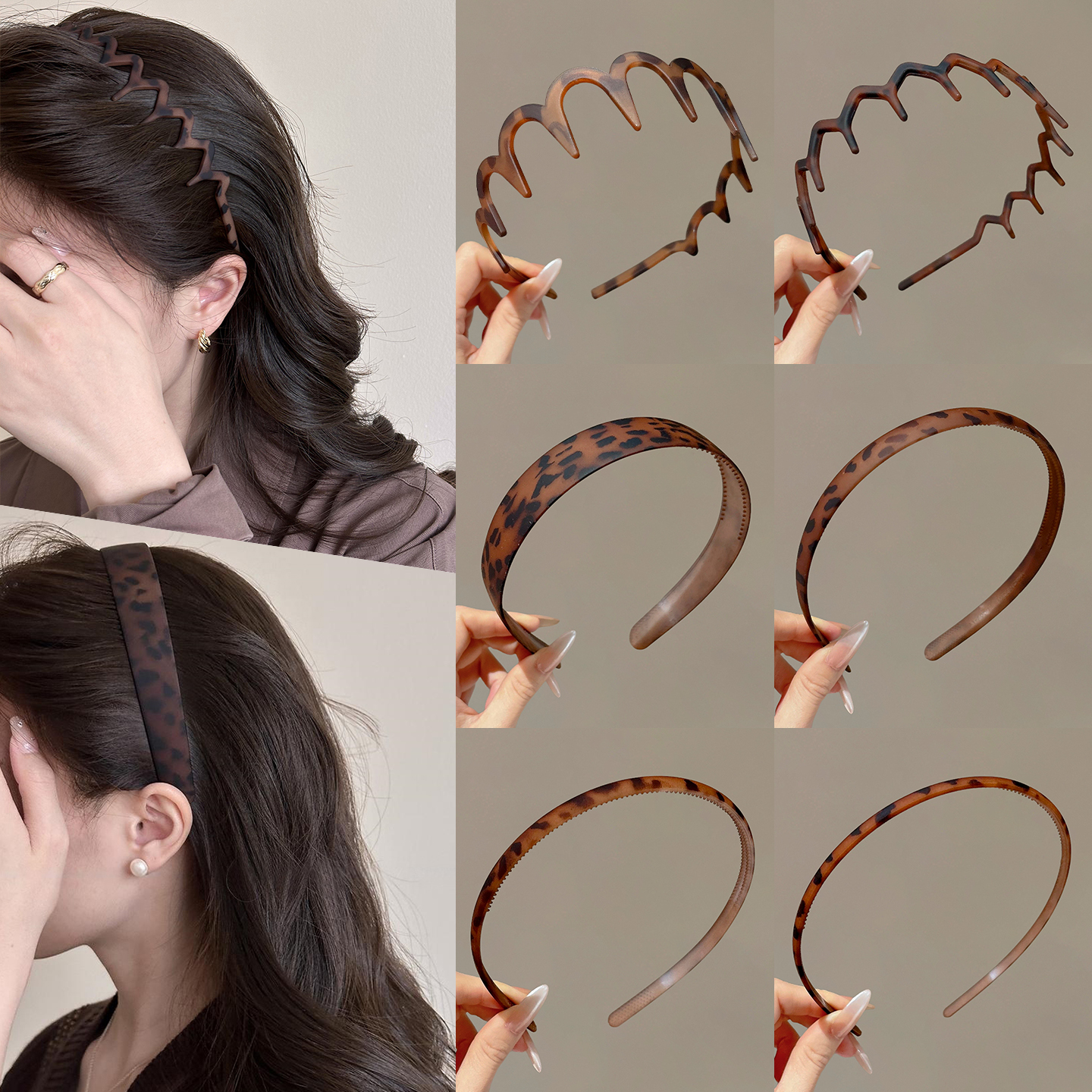 豹纹波浪发箍女带齿防滑发捆