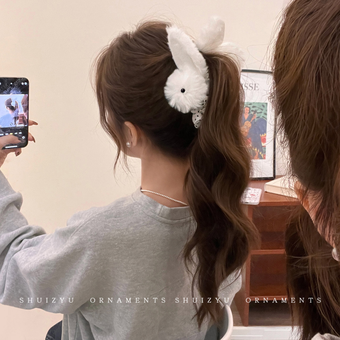 可爱毛绒兔子扭扭夹发卡