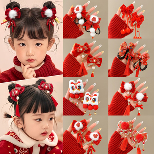 新年发饰红色儿童发夹喜庆过年女童发卡古风女孩宝宝拜年夹子头饰