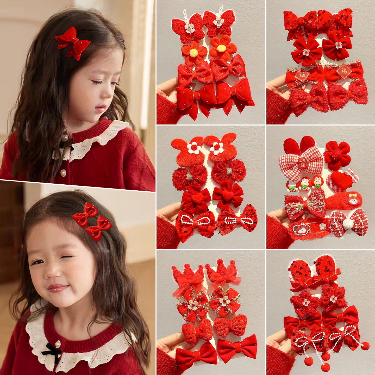 儿童新年喜庆红色蝴蝶结发夹