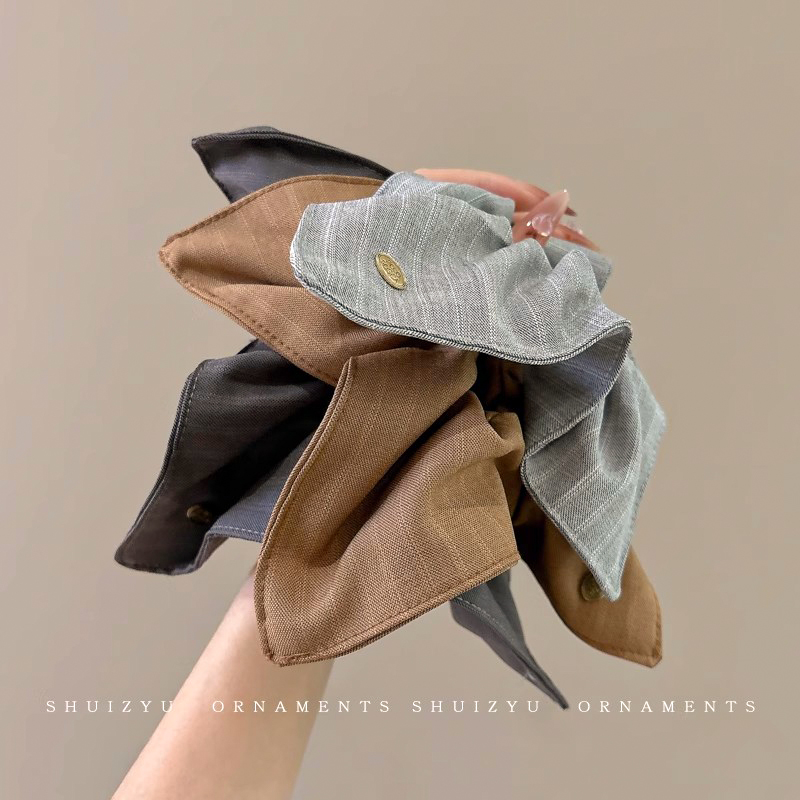 韩系方形条纹百搭大肠发圈女