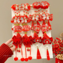 新年红色发夹女童过年古风汉服蝴蝶结头饰女儿童喜庆宝宝发卡发饰