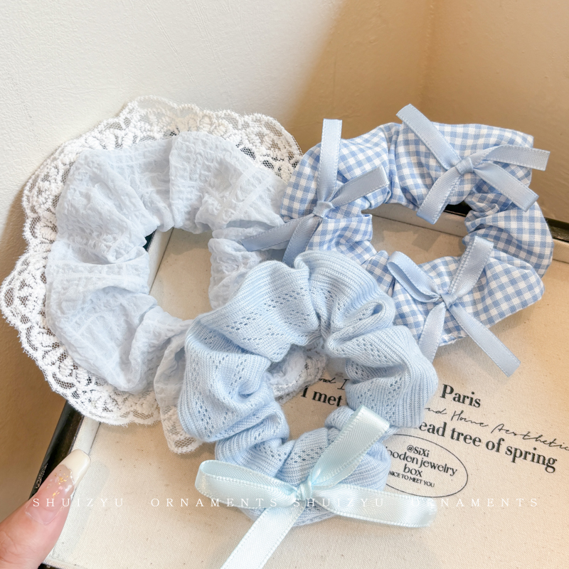 小清新蝴蝶结大肠发圈女蕾丝花边