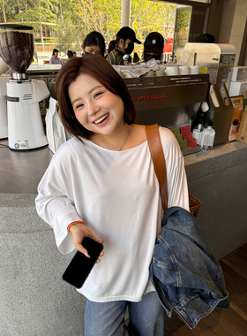 胖mm舒适宽松长袖T恤木子理想大码女装落肩松弛感休闲T恤200斤春