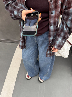 胖mm春季直筒牛仔裤木子理想大码女装宽松休闲牛仔直筒裤子200斤