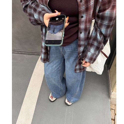 木子理想胖mm大码直筒休闲牛仔裤