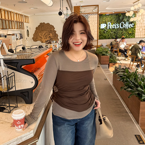 木子理想胖mm大码假两件打底衫