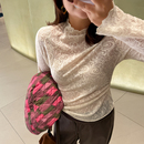 女装 木子理想大码 花边领抽褶优雅内搭 收腰显瘦蕾丝打底衫 胖mm冬季