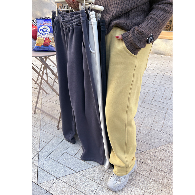 木子理想秋冬加绒大码休闲裤女胖妹妹裤子松紧腰摇粒绒宽松卫裤