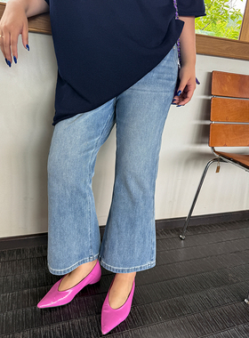 胖mm显瘦九分微喇裤木子理想大码女装秋冬高腰弹力牛仔裤子200斤