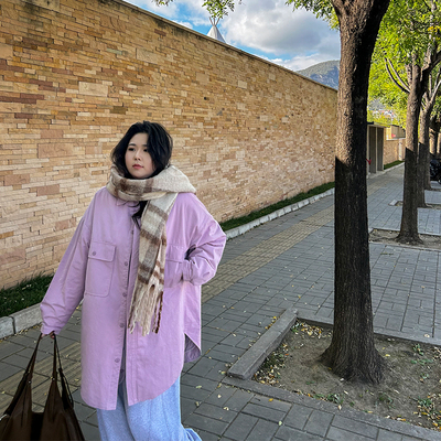 木子理想胖mm风衣式长棉服两件套