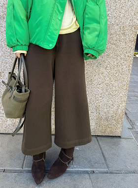 胖mm冬季八分直筒阔腿裤木子理想大码女装可调节高腰裤子200斤